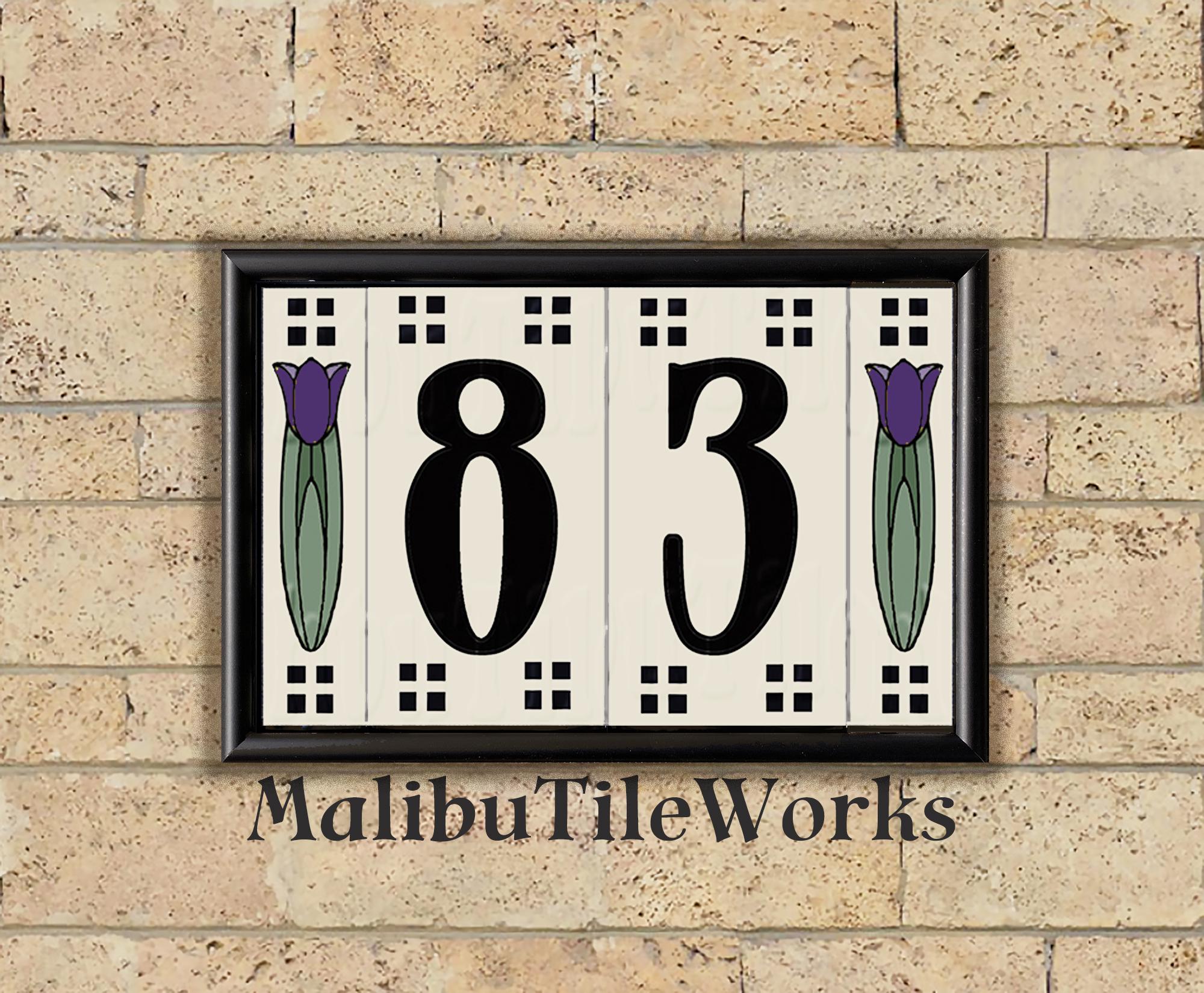 Craftsman House Number Tiles Custom Hand-glazed Tulip Tiles