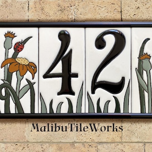 House Numbers Ladybug Tiles Ceramic Framed Set - Address Tiles - Ladybug Design