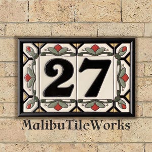 House Numbers Address Tiles Framed Set Custom Address Tiles Sign Hand Glazed Ceramic - Cottage Style, Hex-Flowers