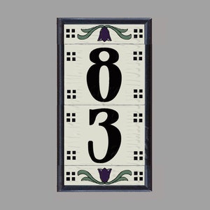 House Numbers Framed Set - Address Tiles - "Craftsman Tulip" Framed Set - Vertical Installation