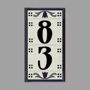 House Numbers Framed Set - Address Tiles - &quot;Craftsman Tulip&quot; Framed Set - Vertical Installation