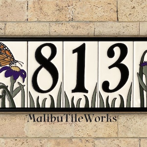 House Numbers Butterfly Tiles Ceramic Framed Set - Address Tiles ...