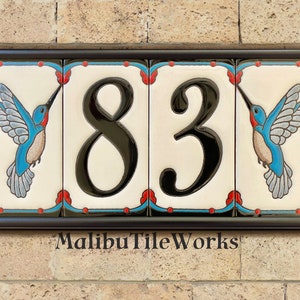 Hummingbird Deco House Numbers Address Tiles Framed Set Custom Street Number Sign Hand Glazed Ceramic - Hummingbird Design