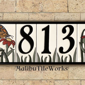 House Numbers Butterfly Tiles Ceramic Framed Set - Address Tiles - Butterfly Design
