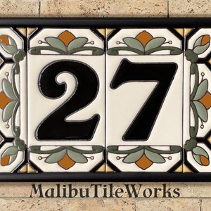 House Numbers Address Tiles Framed Set Custom Address Tiles Sign Hand Glazed Ceramic Cottage Style, Hex-Flowers image 6