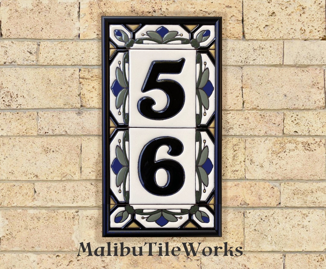 House Numbers Address Tiles, Cottage Style, Hex-flower Design, Vertical ...