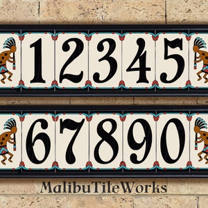 Kokopelli Deco House Numbers Address Tiles Framed Set Southwest Design Kokopelli Deco Colors image 2