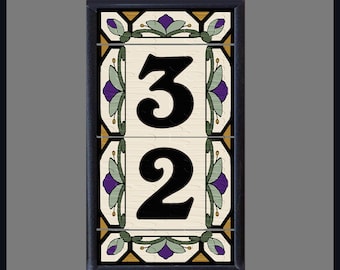 House Numbers Address Tiles, Cottage Style, Hex-Flower Design, Vertical Mount