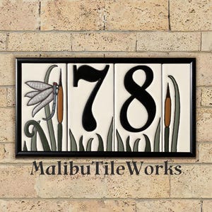 Dragonfly House Numbers Set - Address Ceramic Tiles Framed Set