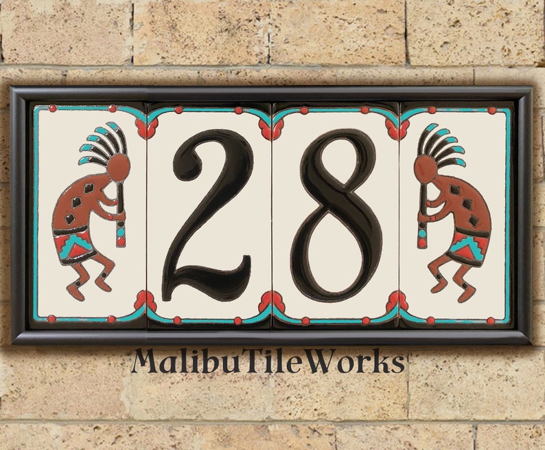 Kokopelli Deco House Numbers Address Tiles Framed Set Southwest Design Kokopelli Deco Colors image 1