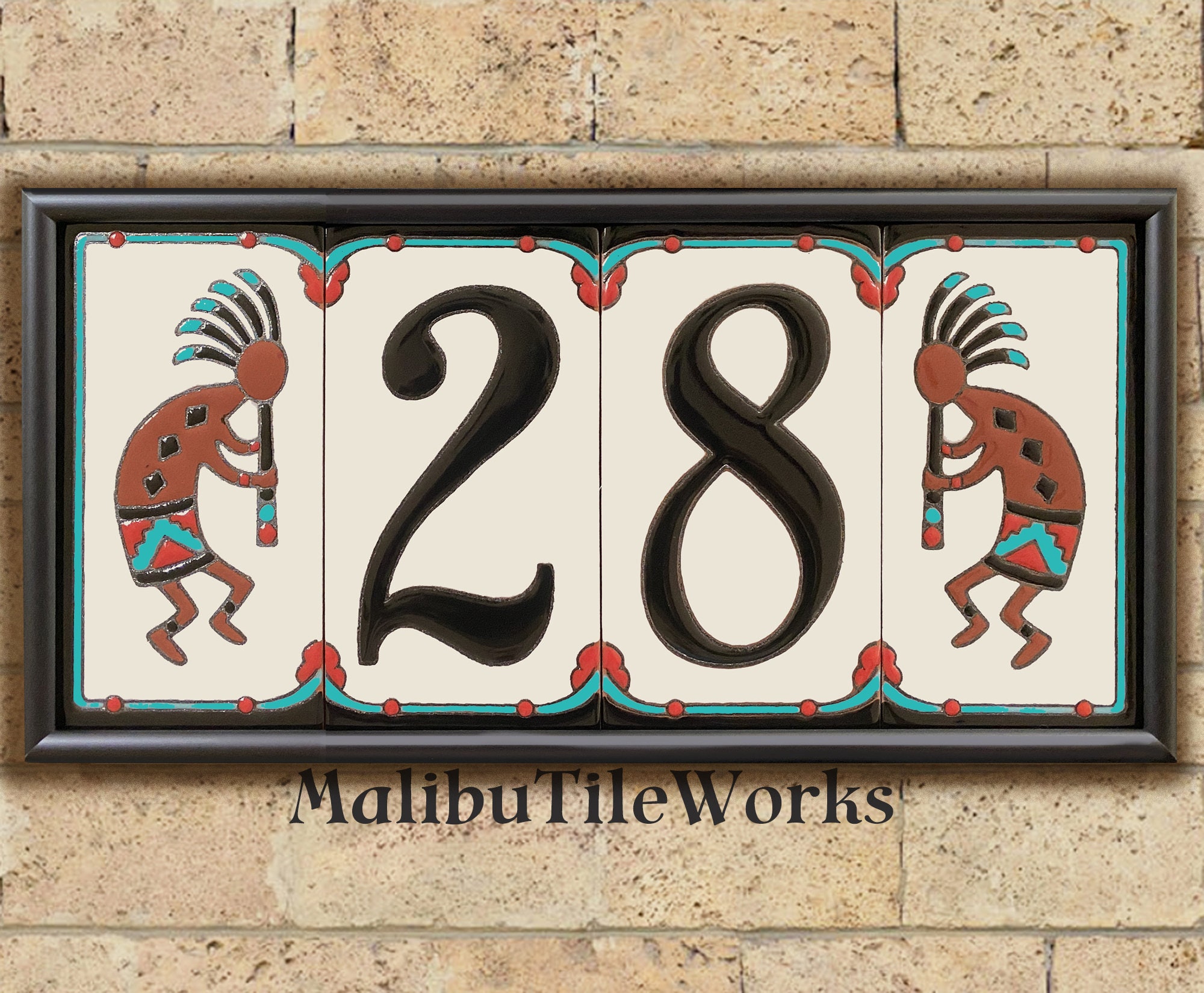 Kokopelli Deco - House Numbers Address Tiles Framed Set