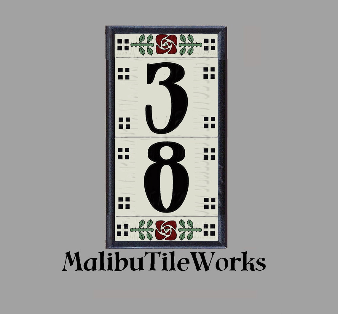 House Numbers Craftsman Address Tiles Framed Set - Craftsman Rose ...
