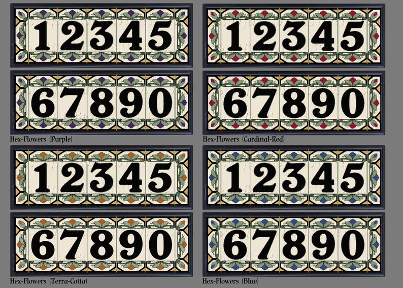 House Numbers Address Tiles Framed Set Custom Address Tiles Sign Hand Glazed Ceramic Cottage Style, Hex-Flowers image 9