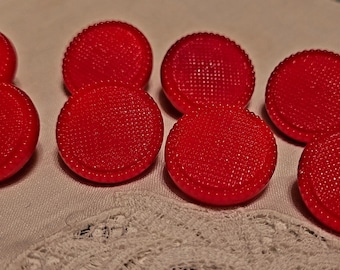 8 Vintage Czech Textured Red Glass Buttons