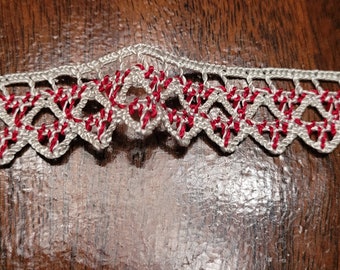 23 Inches Red and White English Needle Lace