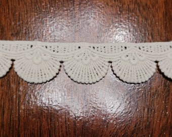 57 Inches English Ivory Scalloped Cotton Needle Lace