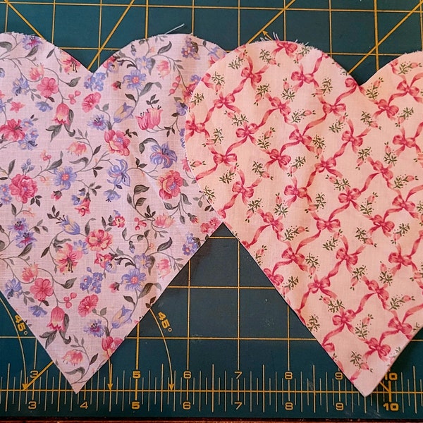 11 Romantic Fabric Heart Shapes 5 1/2" and 7 1/2"