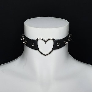 HEARO - Choker ring Hearts | synthetic leather | stud snaps Silver | punk gothic rivet - AbiismStore