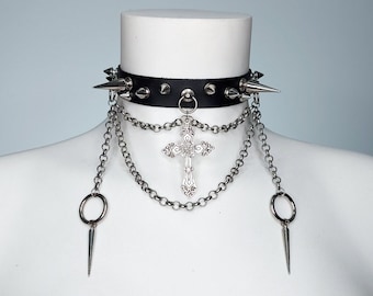 SWEET DREAMS - Spiked Choker with 20mm O-Rings and Cross