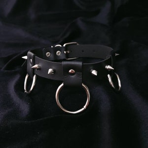 LALLAS - Choker in rings O and rivet | synthetic leather | stud Silver | punk visual kei gothic | tacks | ring O - AbiismStore