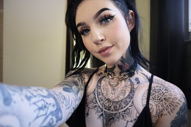 Synthetic Leather Ring O-AbiismStore CHAINo-choker with chain ring O and Rivet Tacks with Chains Stud Snaps Silver Aesthetic