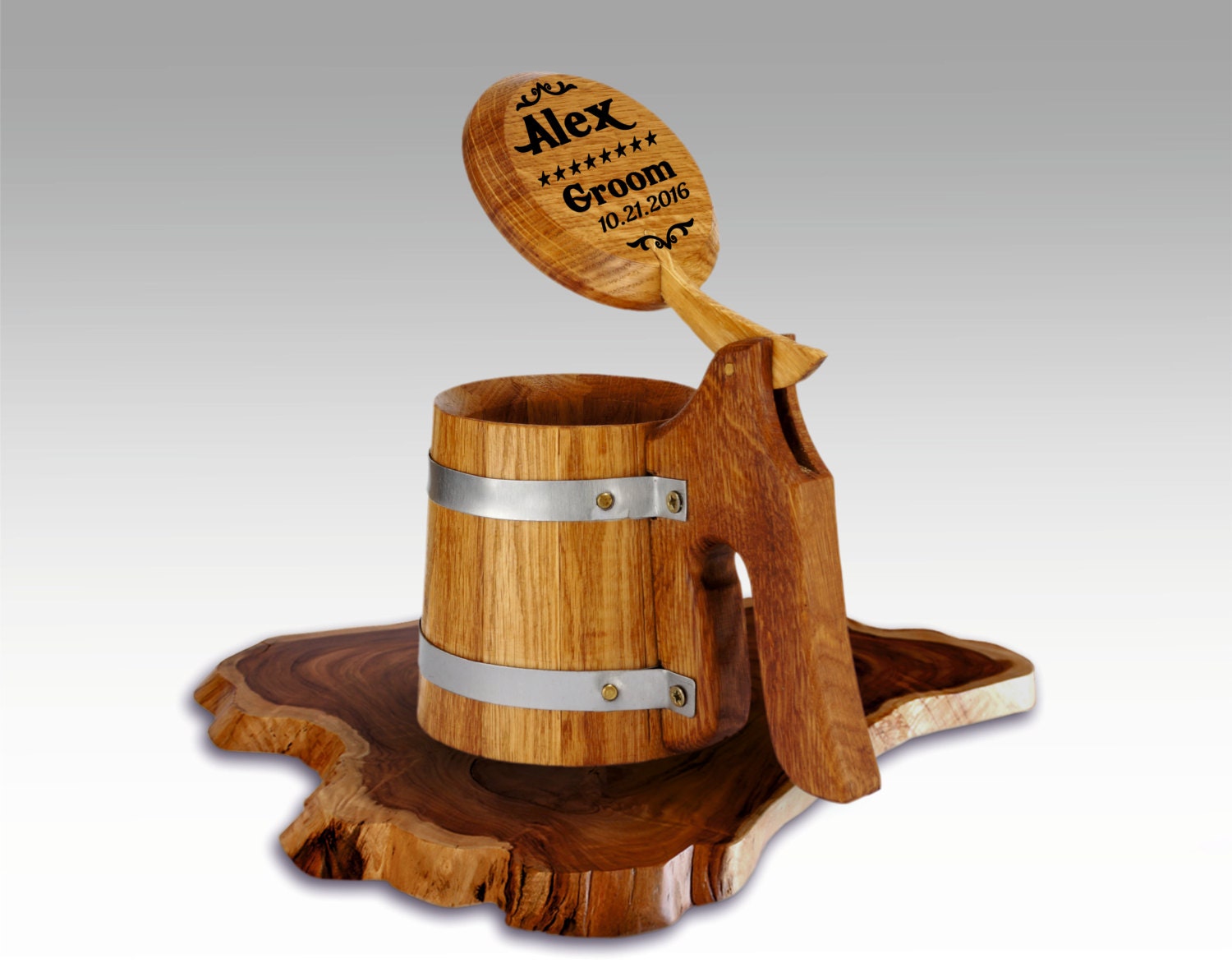 Personalized Wooden Beer Mug Beer Mug with Lid Engraving Etsy