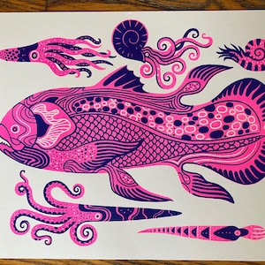 Coelacanth Fish Riso Print