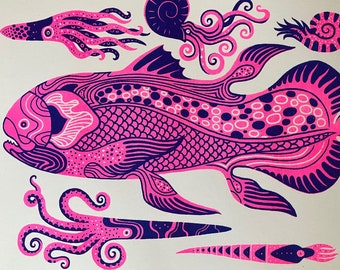 Coelacanth Fish Riso Print