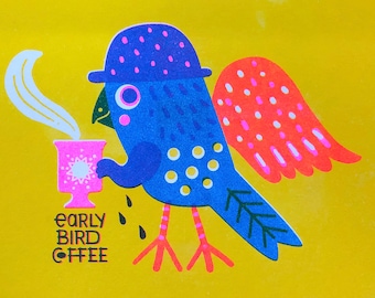 Early Bird Coffee Riso Print