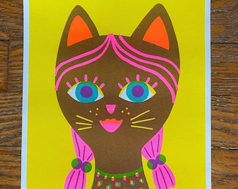 Cat Girl Riso Print