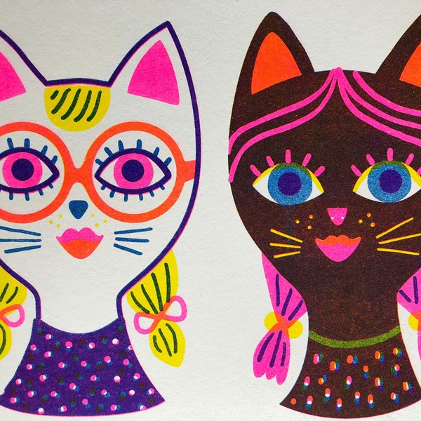 Risograph Cat Girls, 8X10