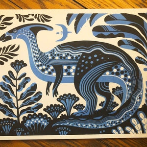8.5 x 11 Blue Herbivore Dinosaur Riso Print