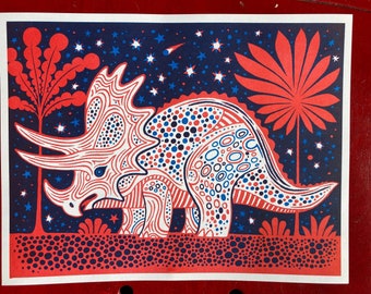 Triceratops in Red and Blue