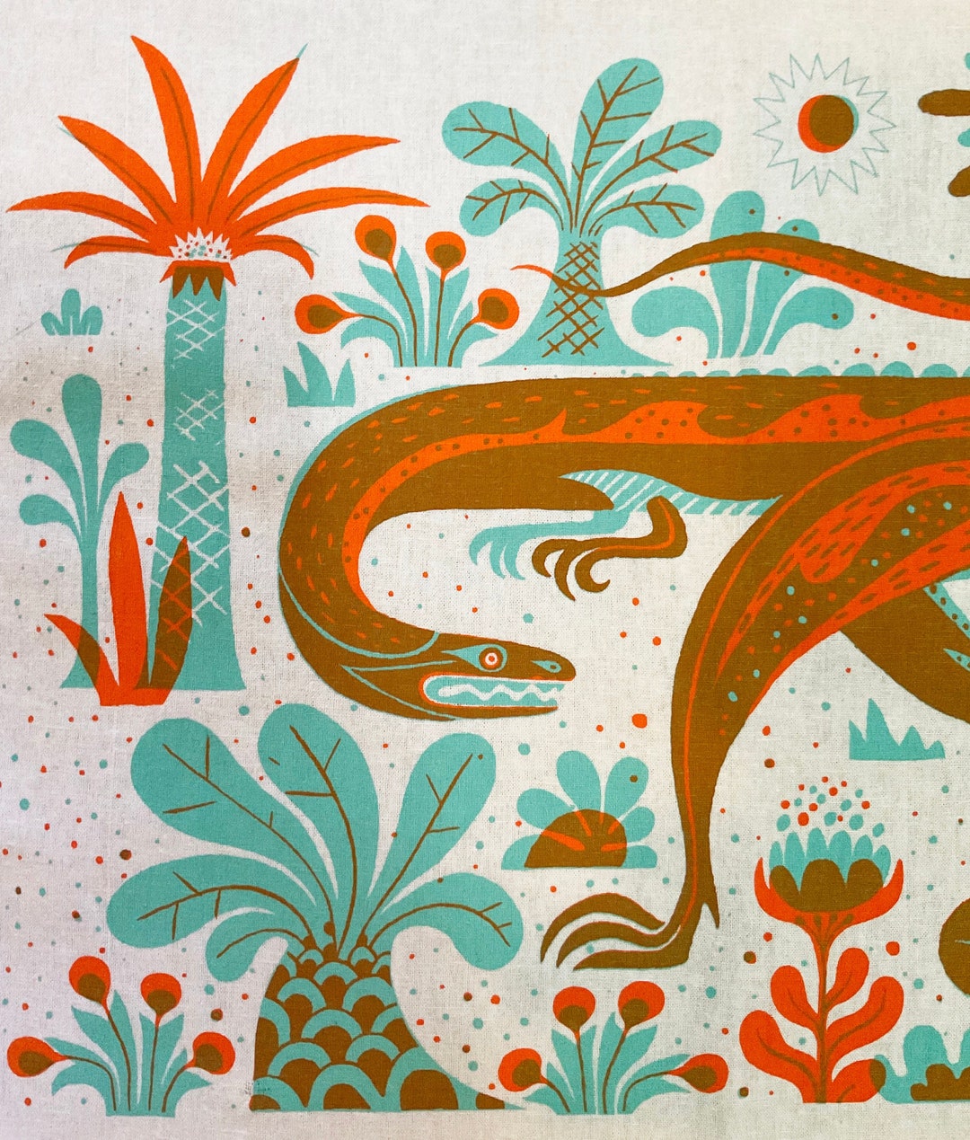 Silkscreen Dinosaur Tea Towel Etsy