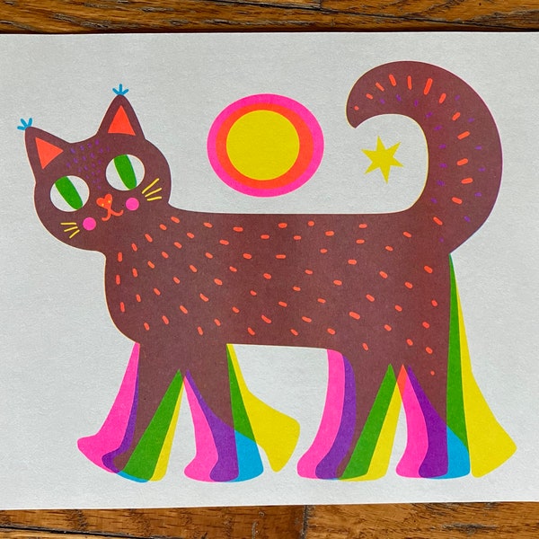 Walking Cat in Motion Risograph