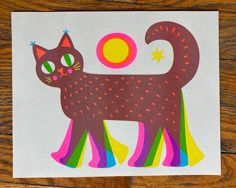 Walking Cat in Motion Risograph image 1