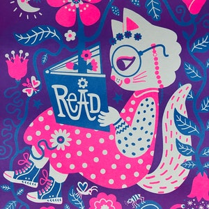 8.5X11 Reading Cat Riso Print image 3