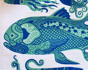 Ceolacanth, prehistoric sea life tea towel