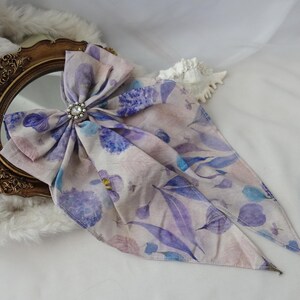 Floral Print Hair Bow Long Tail Watercolour Cottagecore Romantic Hair Clip