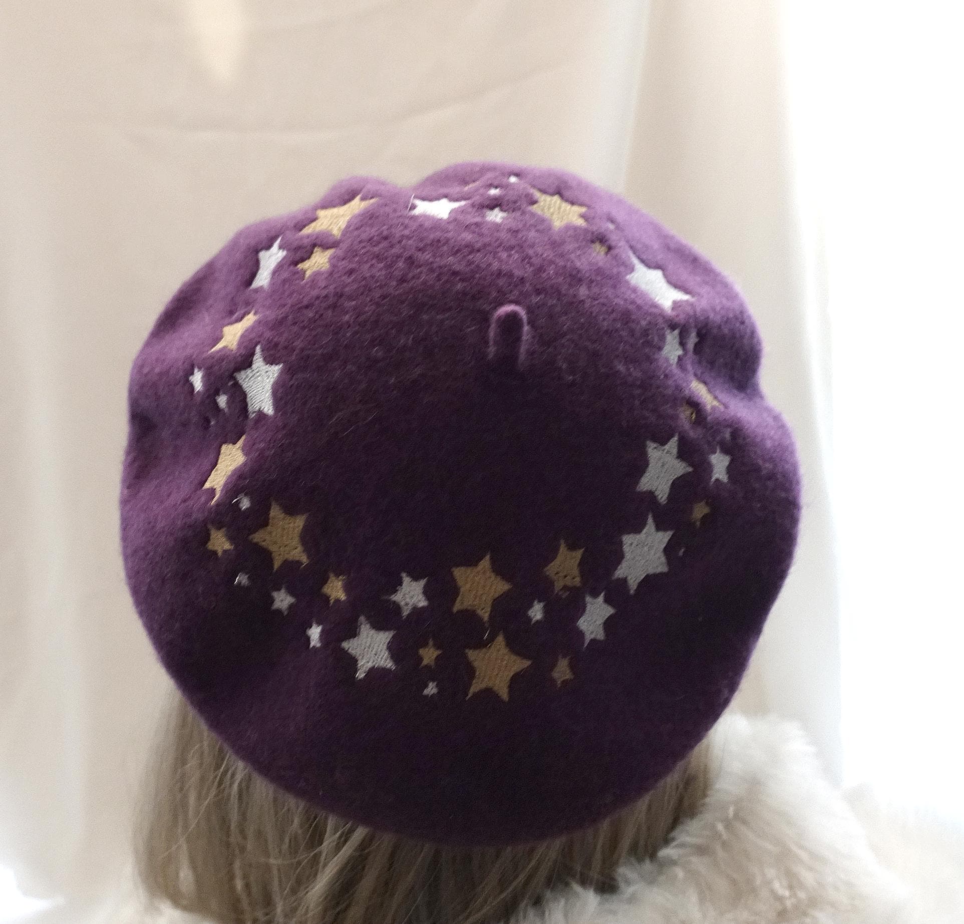 Purple Wool Beret With Gold and Silver Star Wreath 