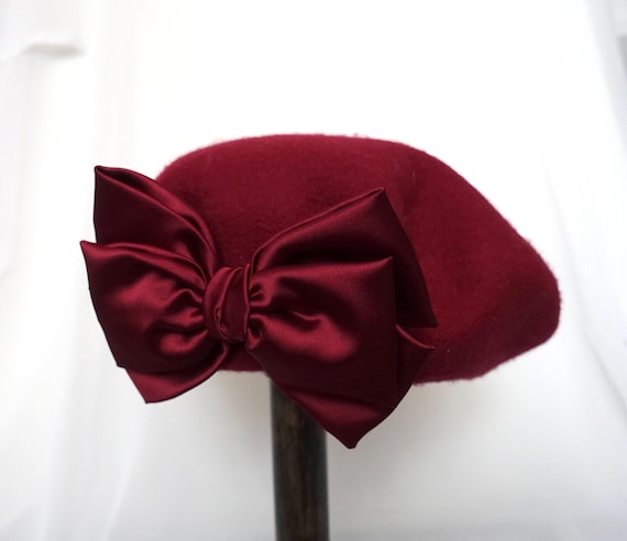 Elegant Burgundy Wool Hat with Bow Amazon.com: Women Fall Summer Winter Wool Vintage Felt  main image 2