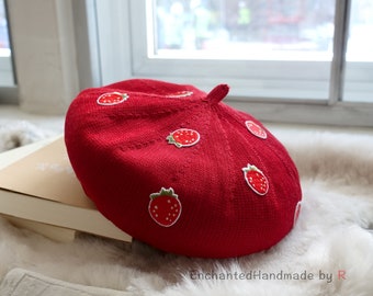 Red Strawberry Beret - Perfect for Spring & Summer, Lightweight and Breathable Material