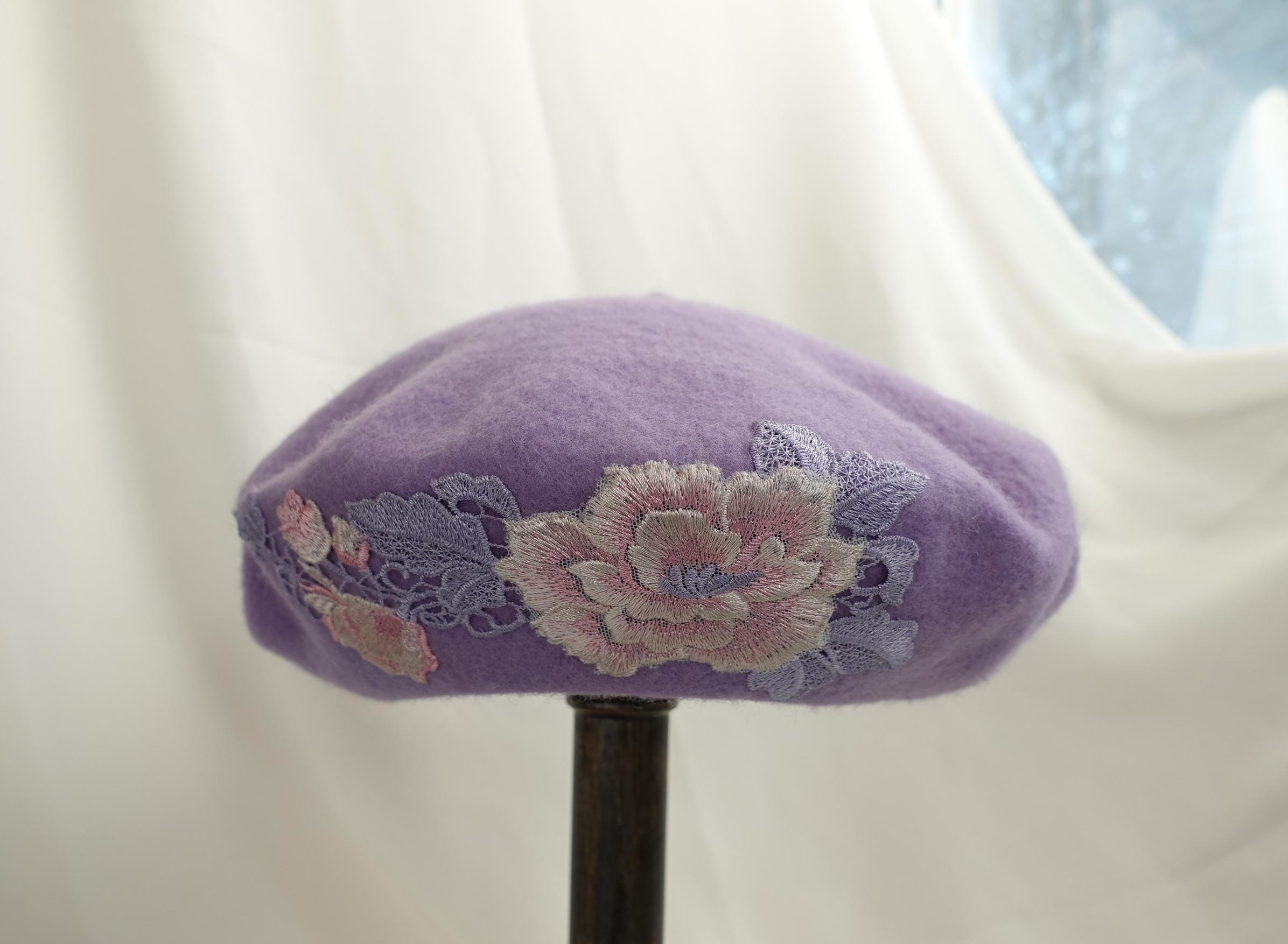Handmade Felted Wool Beret Purple Blue Marled Artisan Hat Felted Wool Silk Beret Designer Blue Purple Grey Lavender  main image 2
