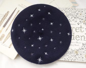 Berretto blu reale scuro con stella ricamata - Cappello Notte Stellata