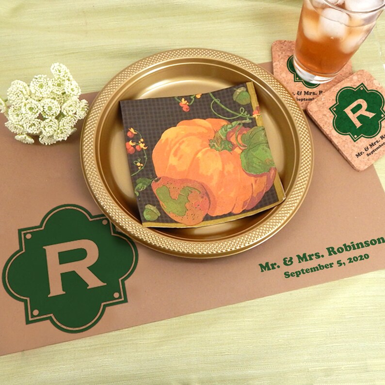 Monogram Kraft Placemats Paper Placemats Personalized Etsy