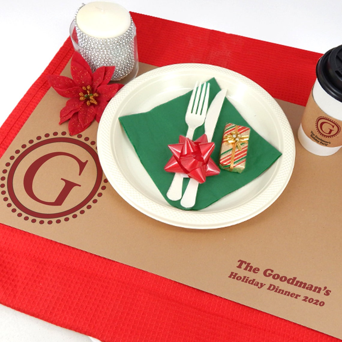 Monogram Kraft Placemats Paper Placemats Personalized Etsy