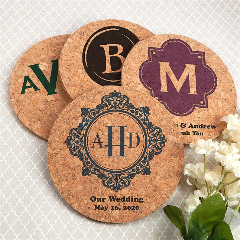 Wedding Favors Coasters Monogram Cork Coasters Wedding Etsy