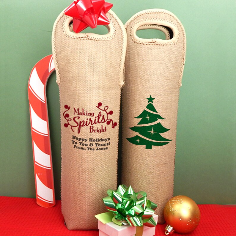 Holiday Wine Tote Christmas Wine Carrier Burlap Wine Holder Etsy