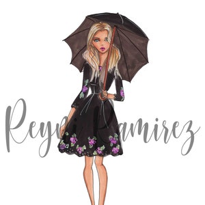 Paraplu illustratie, regen clipart, downloadbare blonde, afdrukbare kunst, onmiddellijke download, regen afdrukbare, digitale downloadbare