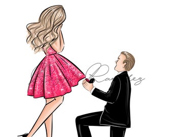 Clipart di fidanzamento, engagement art, engagement digital, engagement sticker, clipart per matrimoni, clipart di coppia, proposta di fidanzamento